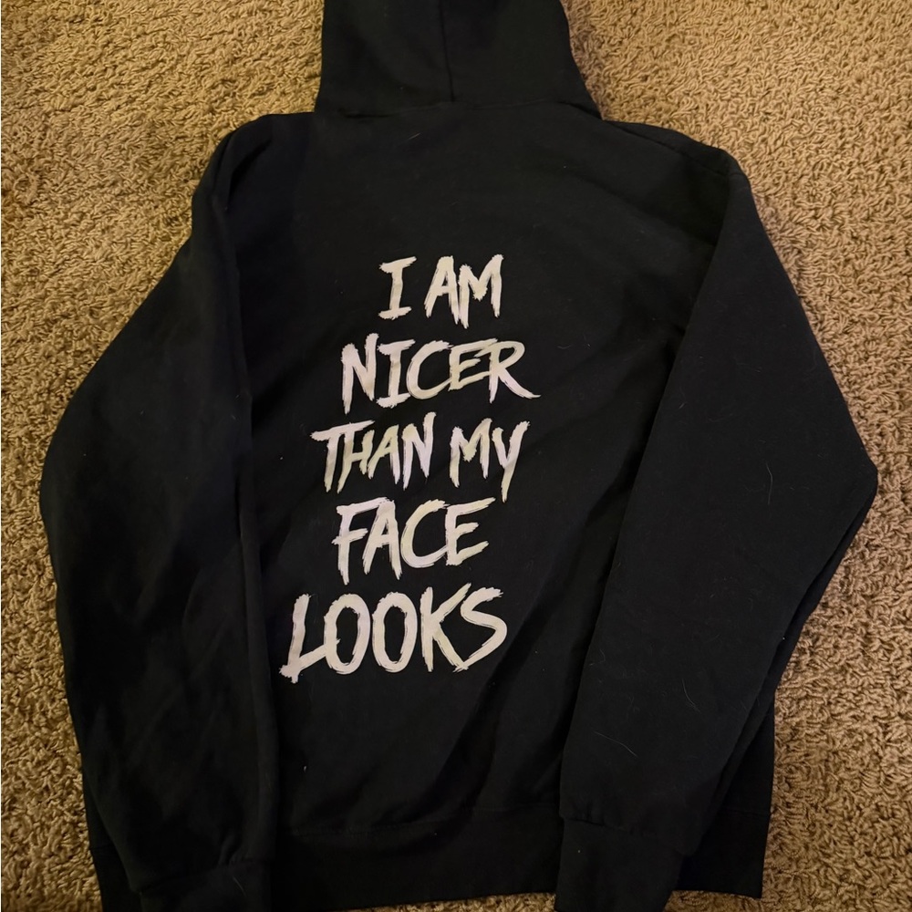 Jerzees Black Hoodie with White Text